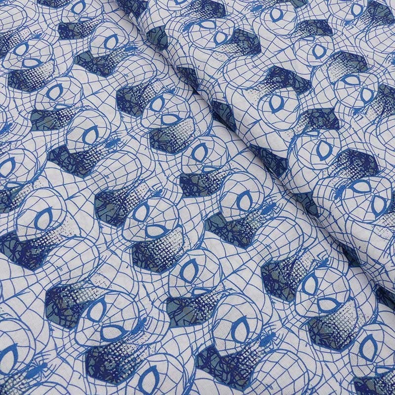 Tissu Cretonne Imprimé Spiderman Bleu 