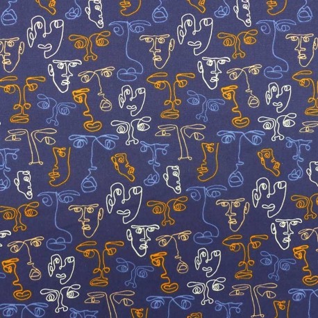 Tissu Cretonne Face Imprimé Bleu 