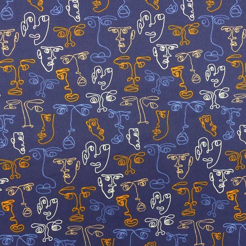 Tissu Cretonne Face Imprimé Bleu 