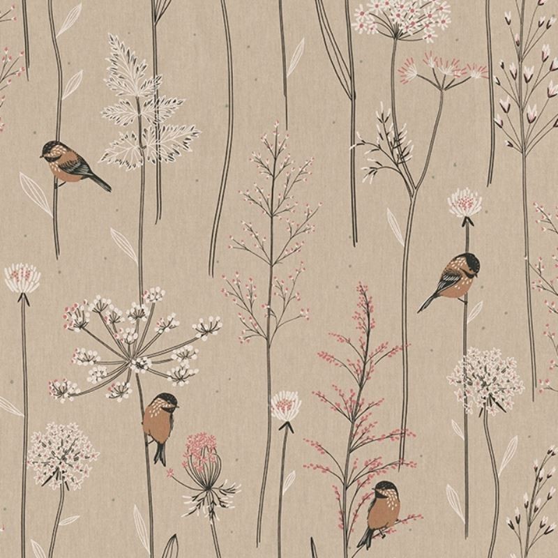 Tissu Demi Panama Oiseau fleur Fond Coloris Lin 