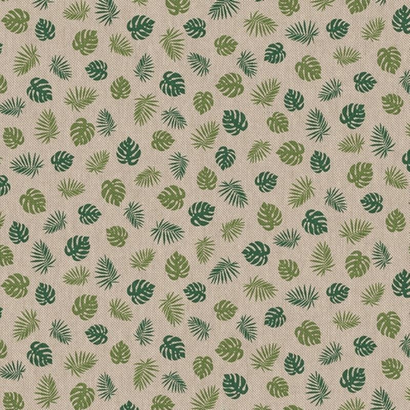 Tissu Demi Panama Palme Jungle Fond Coloris Lin 