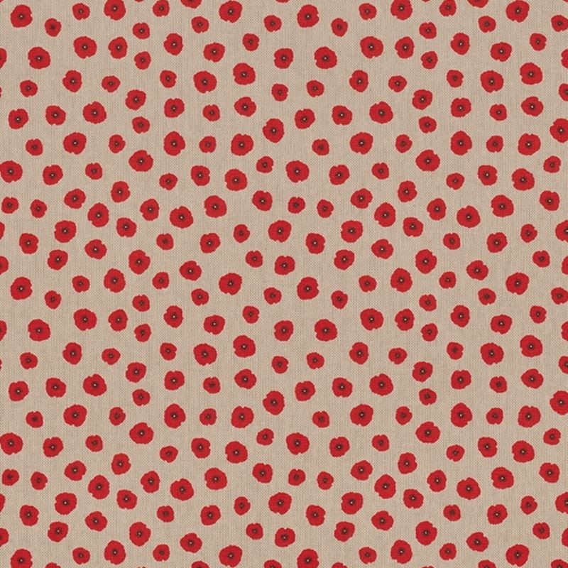 Tissu Demi Panama Coquelicot Allover Fond Coloris Lin 