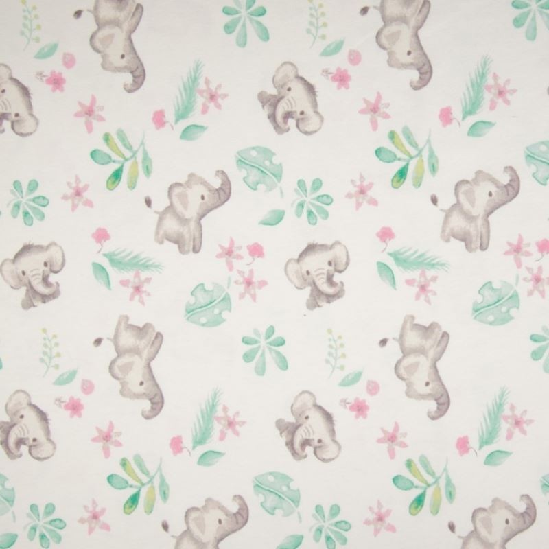 Tissu Jersey Coton Imprimé Elephant Blanc