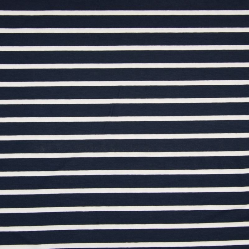 Tissu Viscose Rayure Blanc Fond Navy 