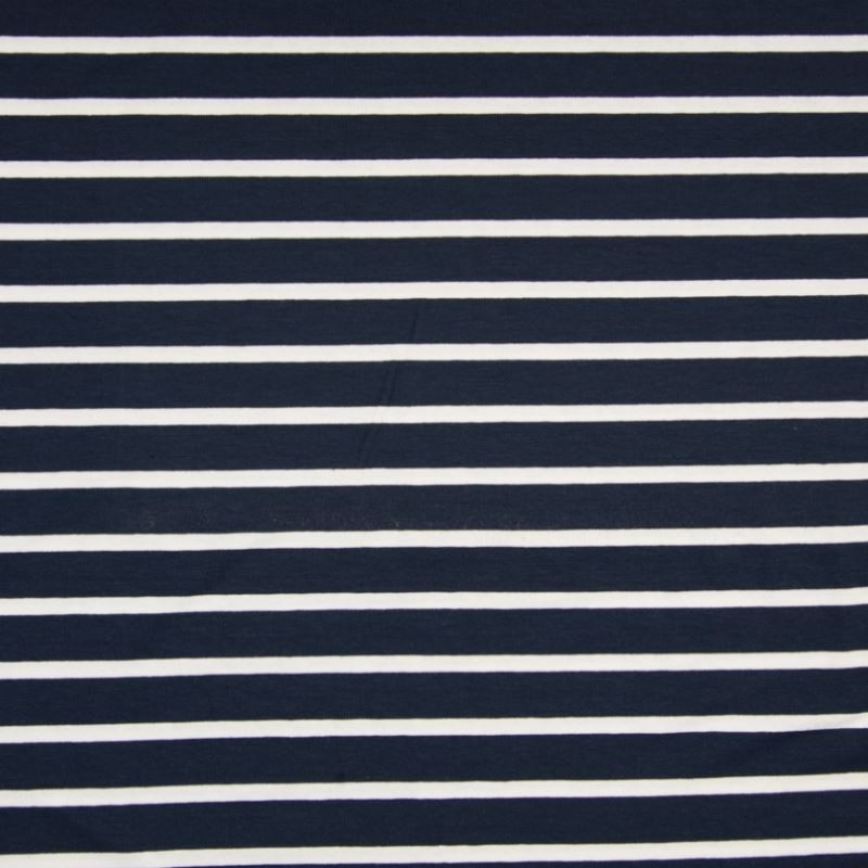 Tissu Viscose Rayure Blanc Fond Navy 