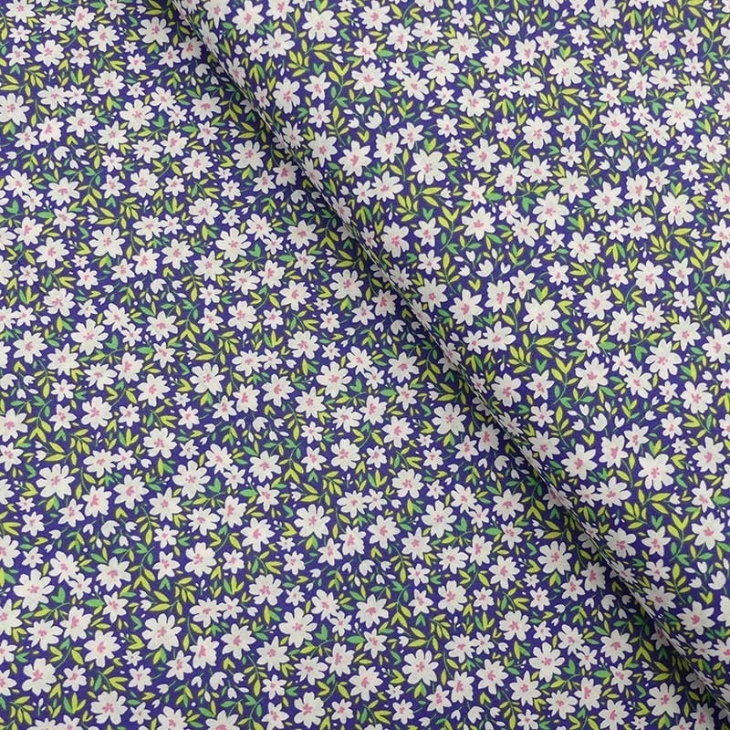 Tissu Coton Imprimé Fleur Fond Bleu