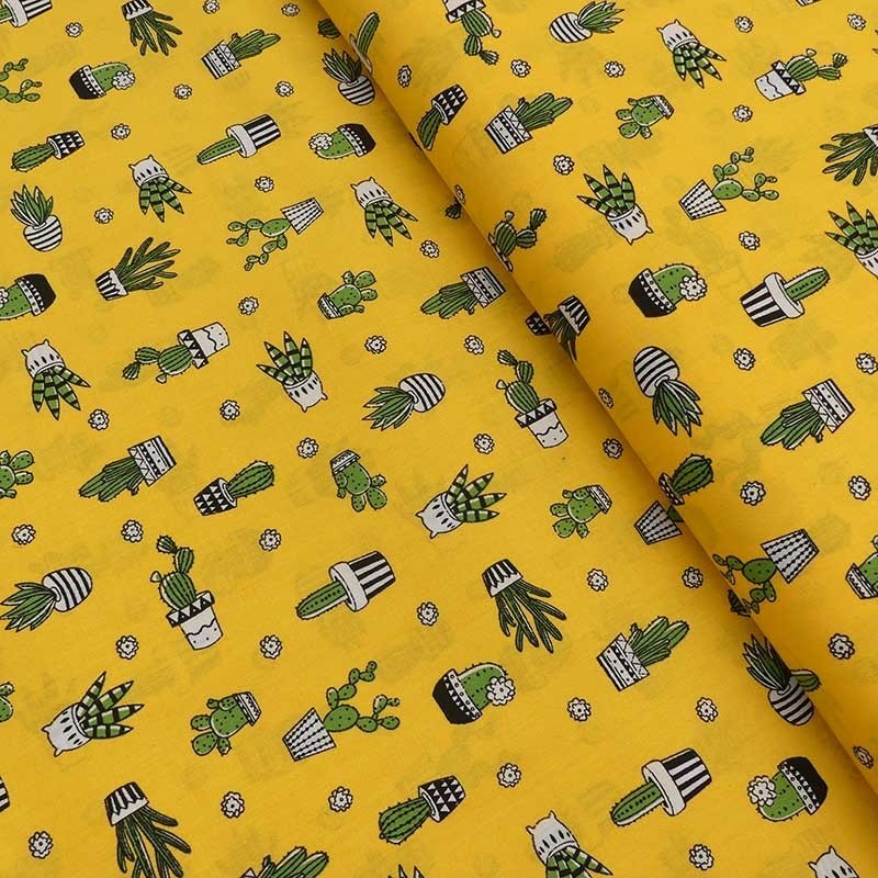 Tissu Coton Imprimé Cactus Jaune