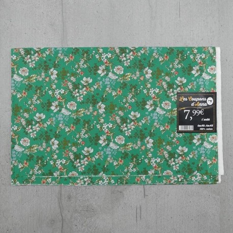 Coupon de Tissu Anna Fleurs Emeraude 140x145 cm 100% coton