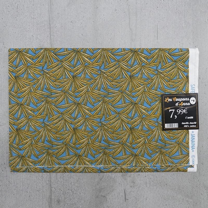 Coupon de Tissu Anna Palme Bleu 140x145 cm