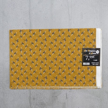 Coupon de Tissu Anna Petites Hirondelles Moutarde 140x145 cm