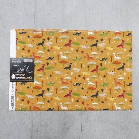Coupon de Tissu Anna Dinosaures Jaunes 140x145 cm