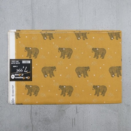 Coupon de Tissu Anna Ours Moutarde 140x145 cm