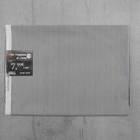 Coupon de Tissu Anna Fines Rayures Blanches et Noires 140x145 cm 