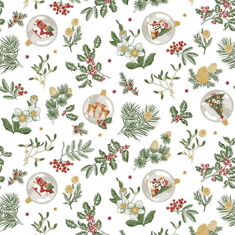 Tissu Noël Imprimé Gui Blanc vert 