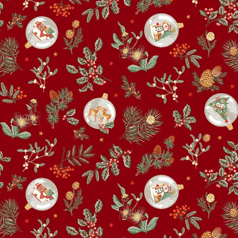 Tissu Noël Imprimé Gui Rouge 