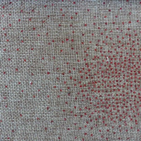 Tissu Toile de Jute Imprimé Celeste Rouge 