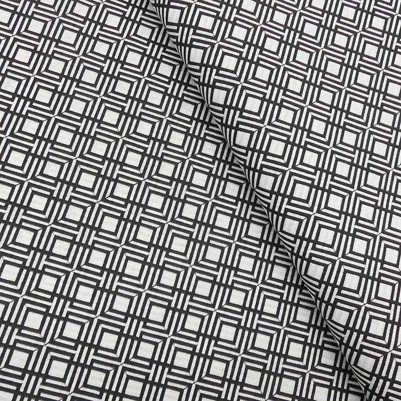 Tissu Coton Imprimé Géométrique Noir 