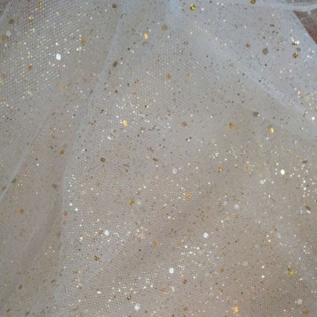 Tulle Paillettes Ivoire Or