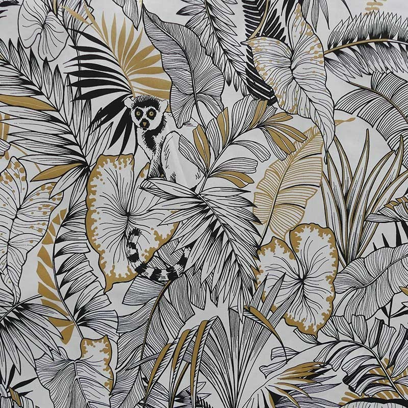 Tissu Bachette Gold Jungle Blanc noir or