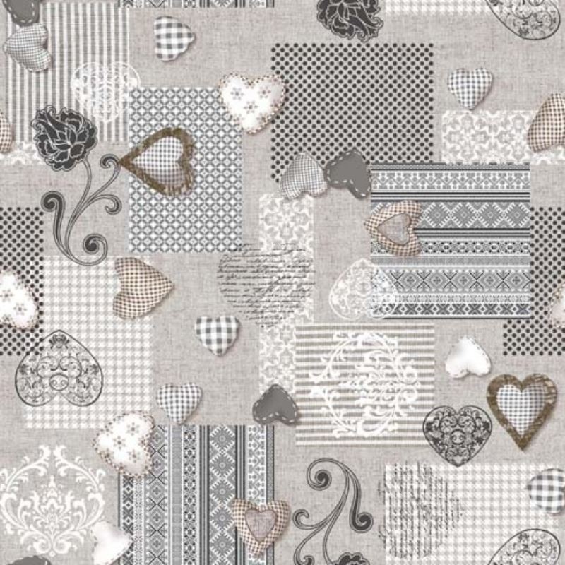 Tissu Imprimé Max Coeur Gris Fond Lin
