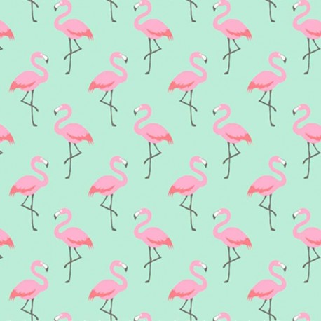 Tissu Cretonne Flamingo Turquoise Rose