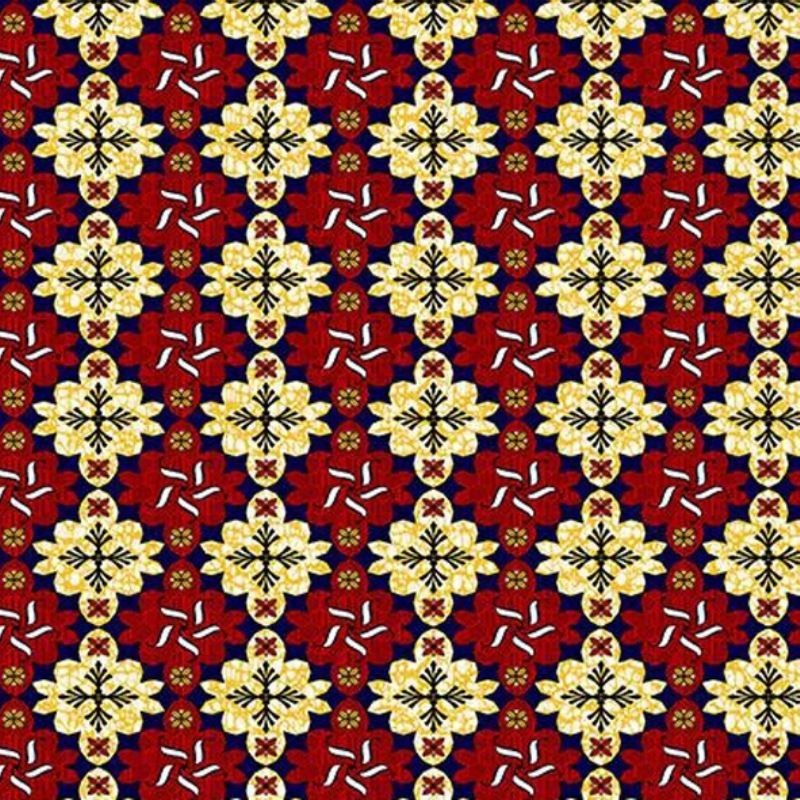 Tissu Super Wax Fleur Rouge Noir Jaune