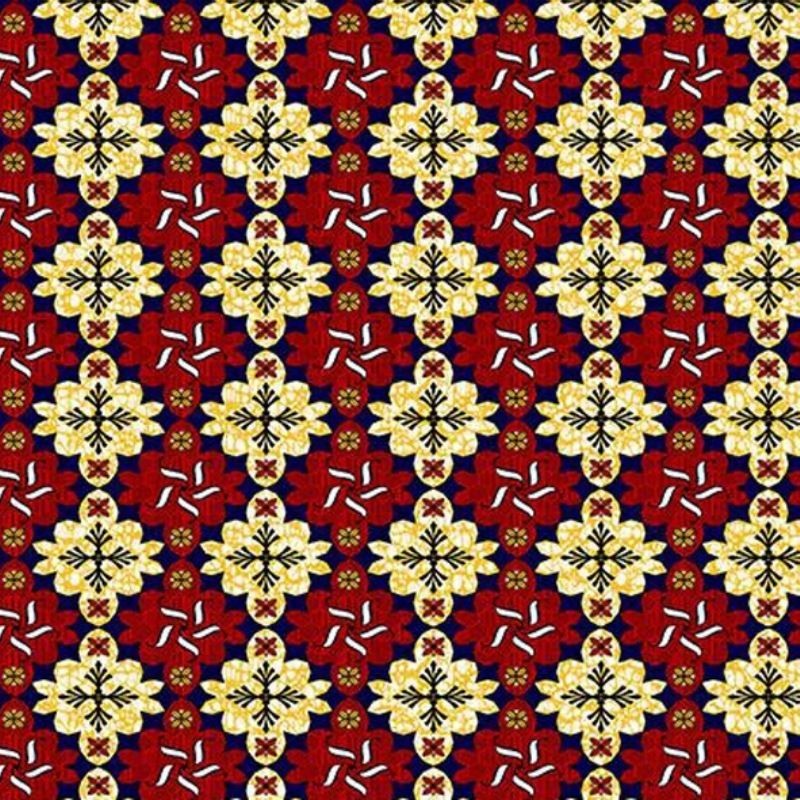 Tissu Super Wax Fleur Rouge Noir Jaune