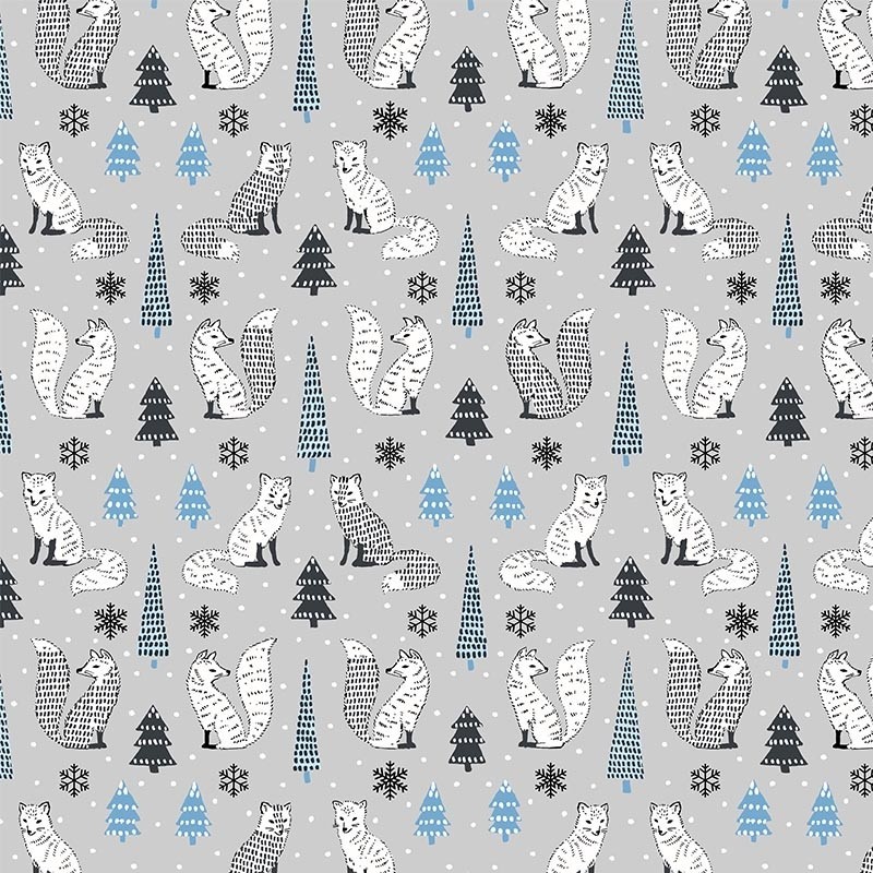 Tissu Cretonne Renard Des Neiges Gris