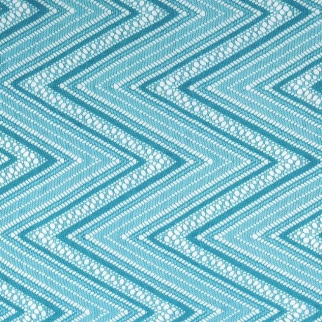 Tissu Maille Fantaisie Zig Zag Grande Laize Bleu Canard