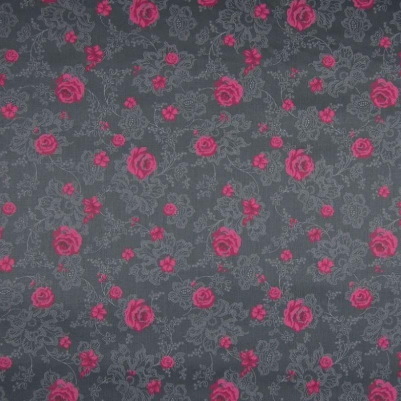 Tissu Romantico Fleurs Anthracite