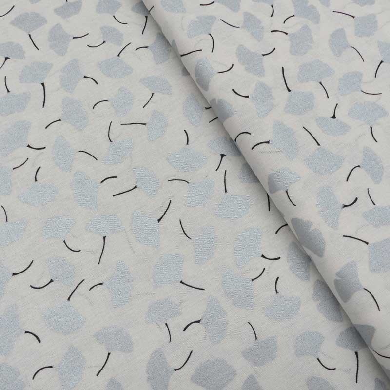 Tissu Cretonne Ginkgo Ivoire et argent 