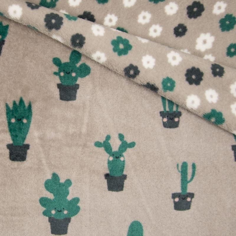 Tissu Tout Doux Double Face Cactus Face Fleur