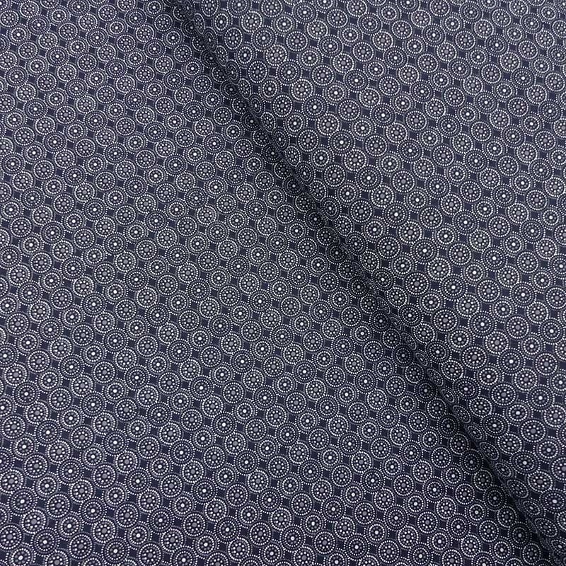 Tissu Popeline Imprimée Petits Ronds Fond Marine