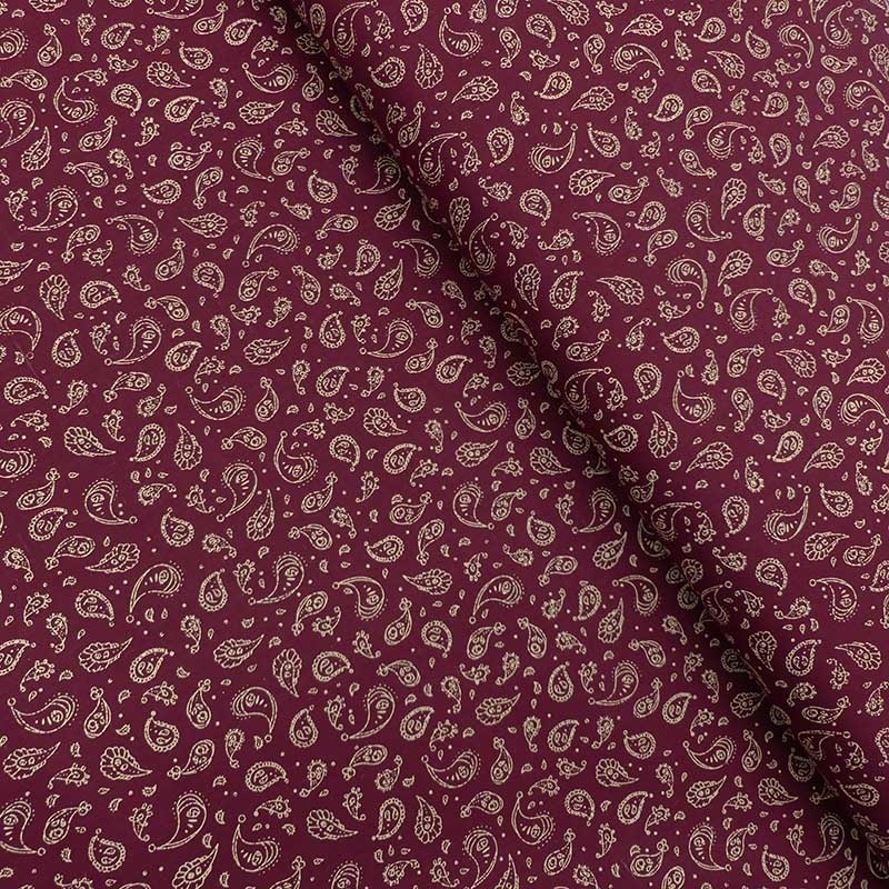 Tissu Popeline Imprimée Motifs paisley Fond Bordeaux