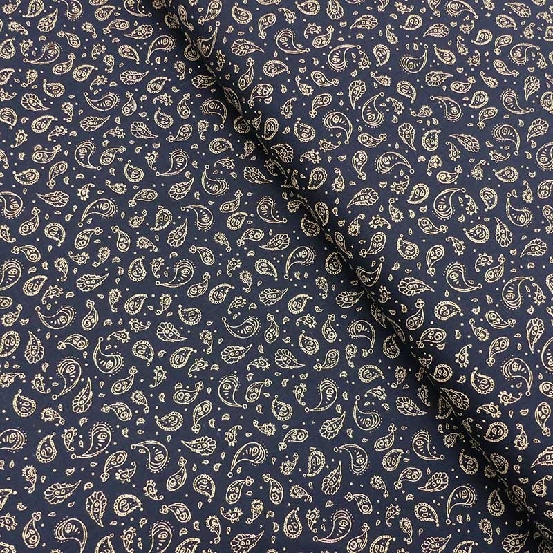 Tissu Popeline Imprimée Motifs paisley Fond Marine