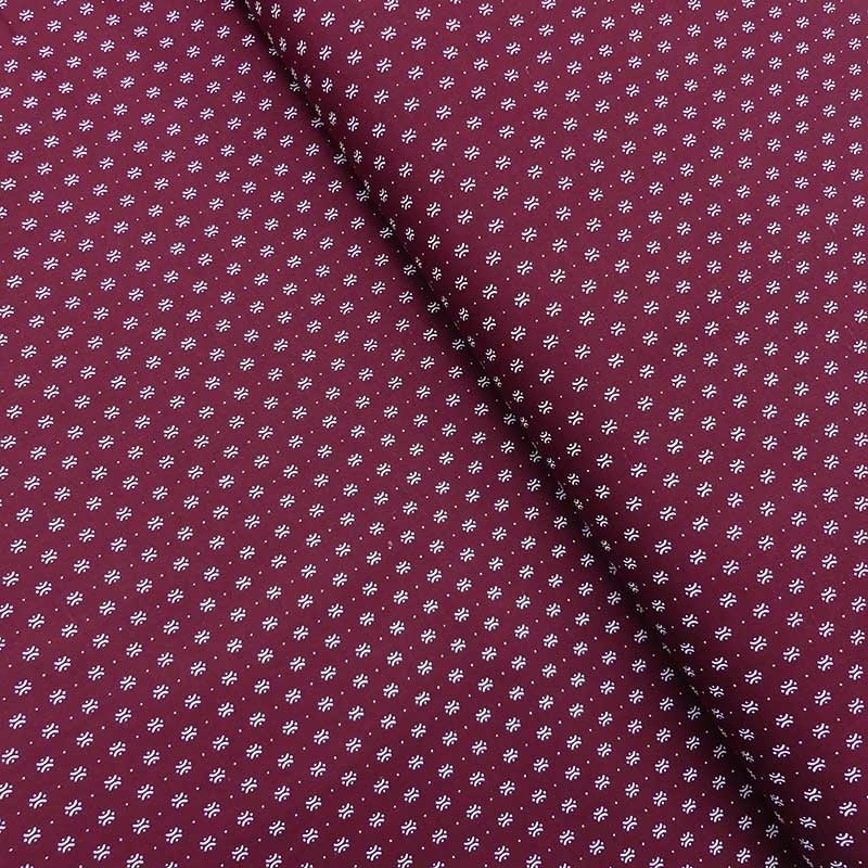 Tissu Popeline Imprimée Petits Motifs Fond Bordeaux 