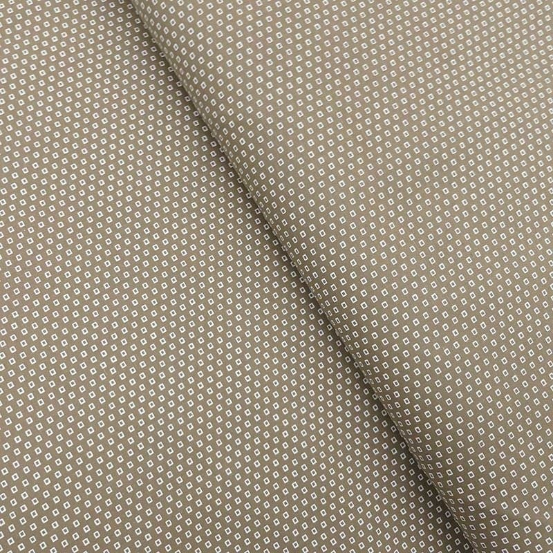 Tissu Popeline Imprimée Petits Motifs Carrés Fond Beige