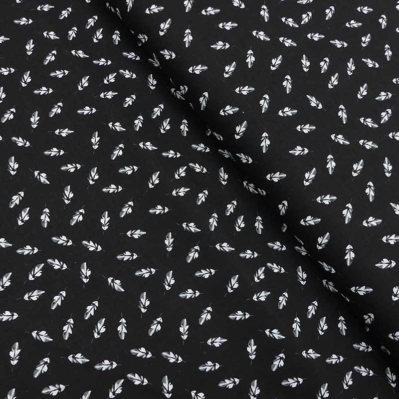 Tissu Popeline Imprimée Petites Plumes Fond Noir