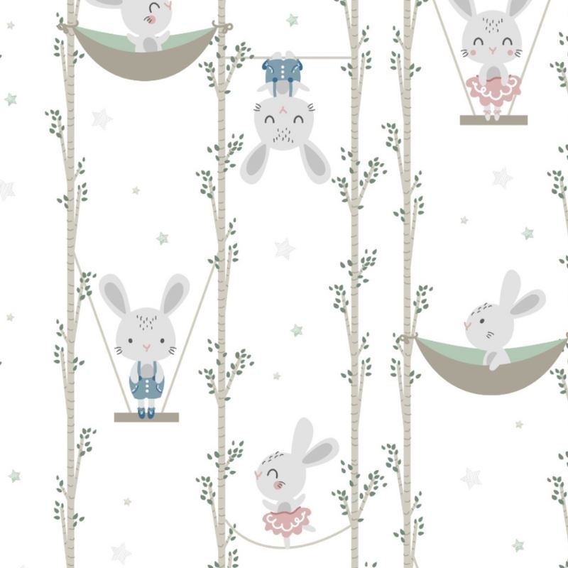 Tissu Imprimé Bio Bunny Lapin Fond Ecru 