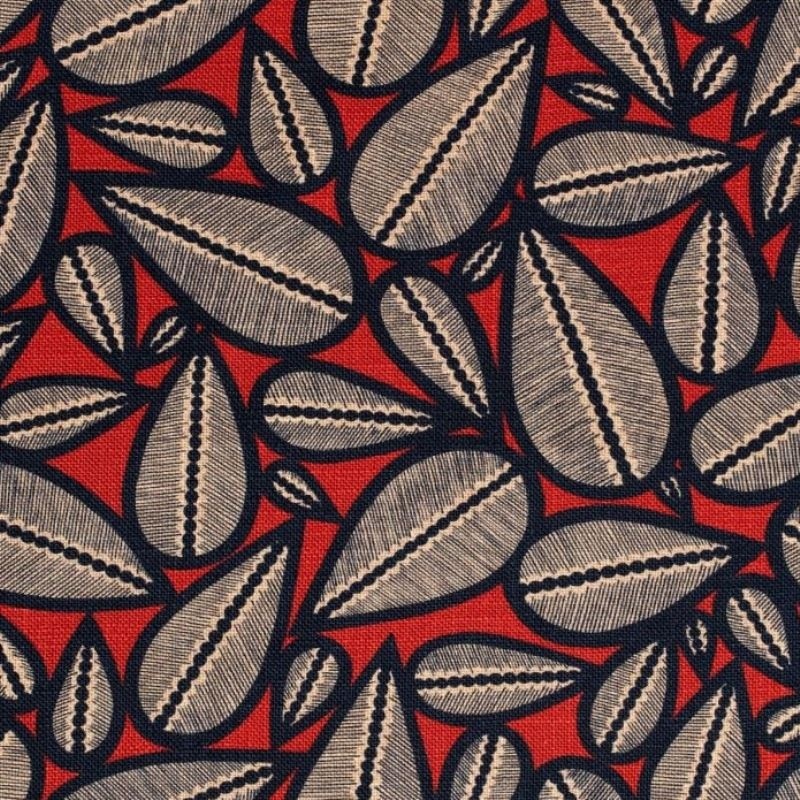 Tissu Lima Noir Fond Rouge 