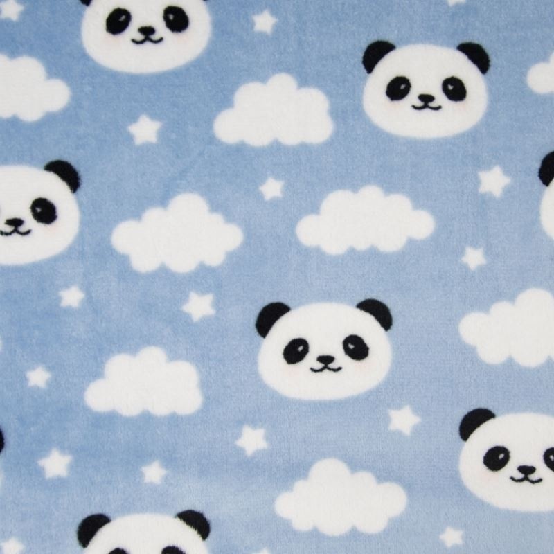 Tissu Polaire Microfibre Double Face Panda Bleu 