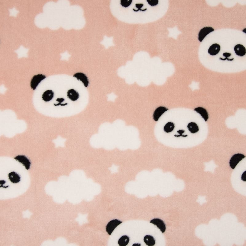 Tissu Polaire Microfibre Double Face Panda Rose