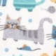 Tissu Cretonne Chat Bleu 