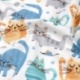 Tissu Cretonne Chat Bleu 