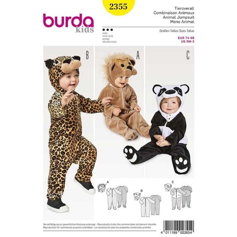 Patron 2355 Burda Carnaval Combinaison Animaux