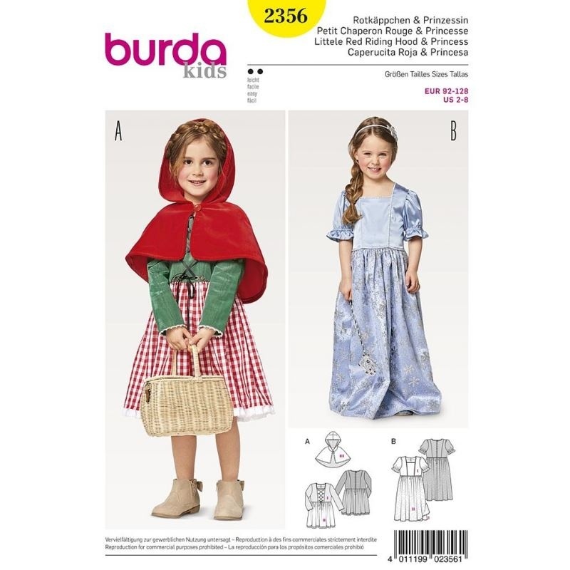 Patron 2356 Burda Carnaval Chaperon Rouge, Princesse