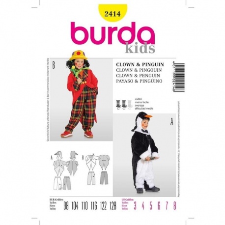 Patron 2414 Burda Carnaval Pingouin, Clown 98/128