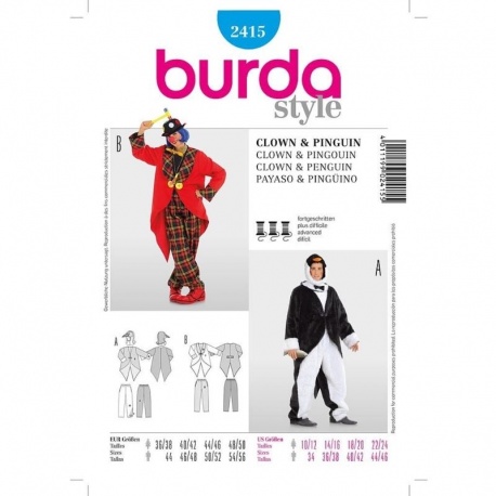 Patron 2415 Burda Carnaval Pingouin, Clown 36/56