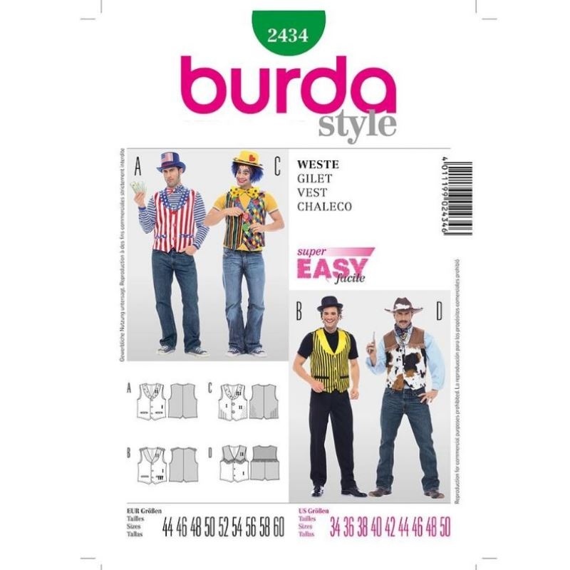 Patron 2434 Burda Carnaval Gilets 44/60