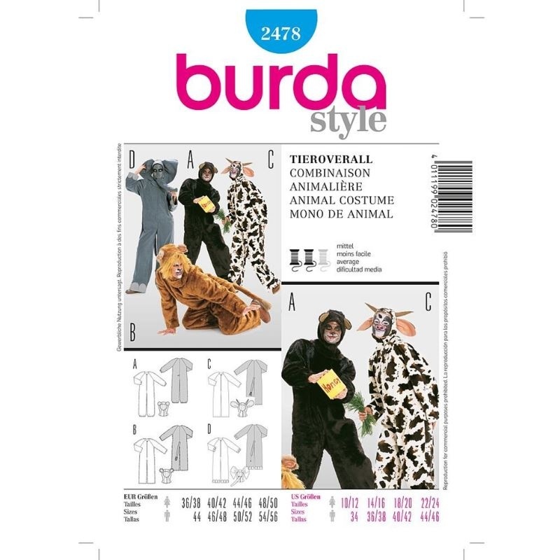 Patron 2478 Burda Carnaval Combinaison Animale 34/56